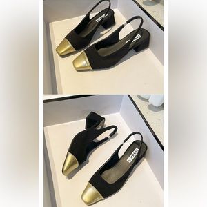 Black low heel sling back